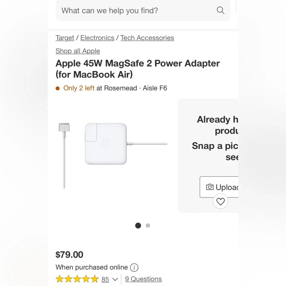 Apple 45 MagSafe 2 power 2 adapter for MacBook Air